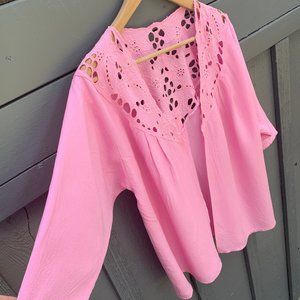 VINTAGE Pink Lacework Cut Out Jacket Cover Up